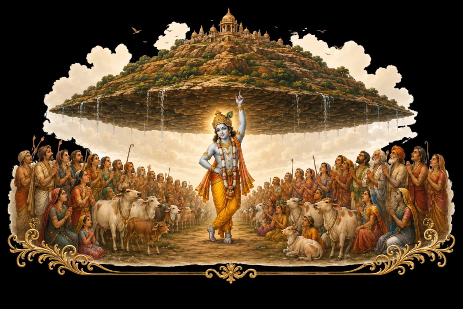 Shri Krishna lifting Govardhan Parvat